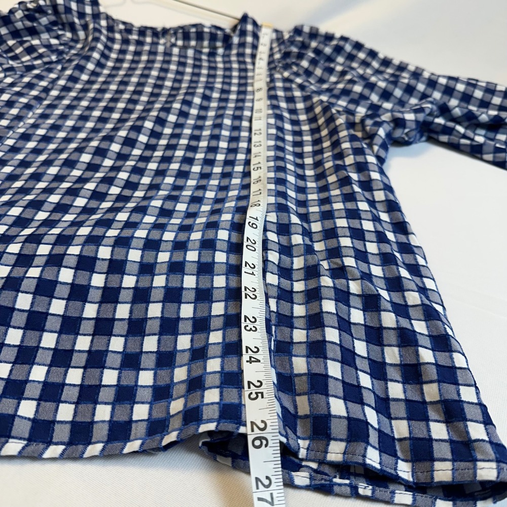 Blue White Gingham Cottagecore Puff Sleeve Blouse Top Large Oversized or XL - Picture 5 of 10